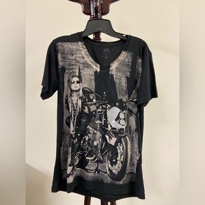 Armani Exchange Womens Medium T-shirt black Motor bike print